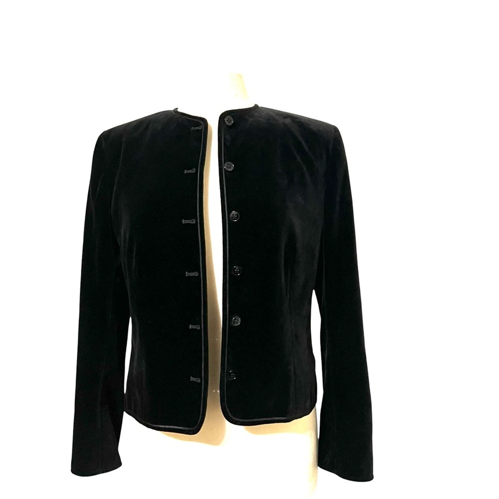 Vintage Jaeger Black Velvet Button Front Blazer Jacket Size Medium - Picture 4 of 11